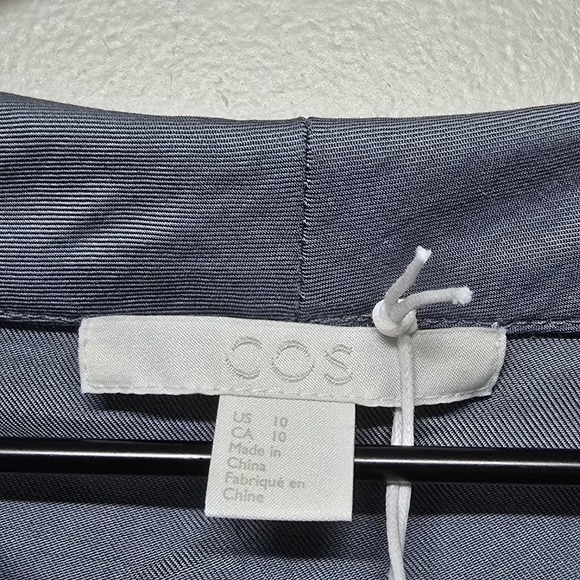 COS Blouse Womens 10 Blue 3/4 Sleeve Funnel Neck Minimalist Modern Lagenlook NWT - Picture 4 of 8